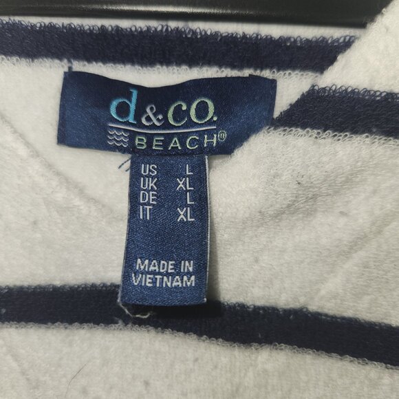 D&Co. Beach Womens L Striped Hooded Long-Sleeve Pullover Top White & Navy 2438 - Picture 3 of 7